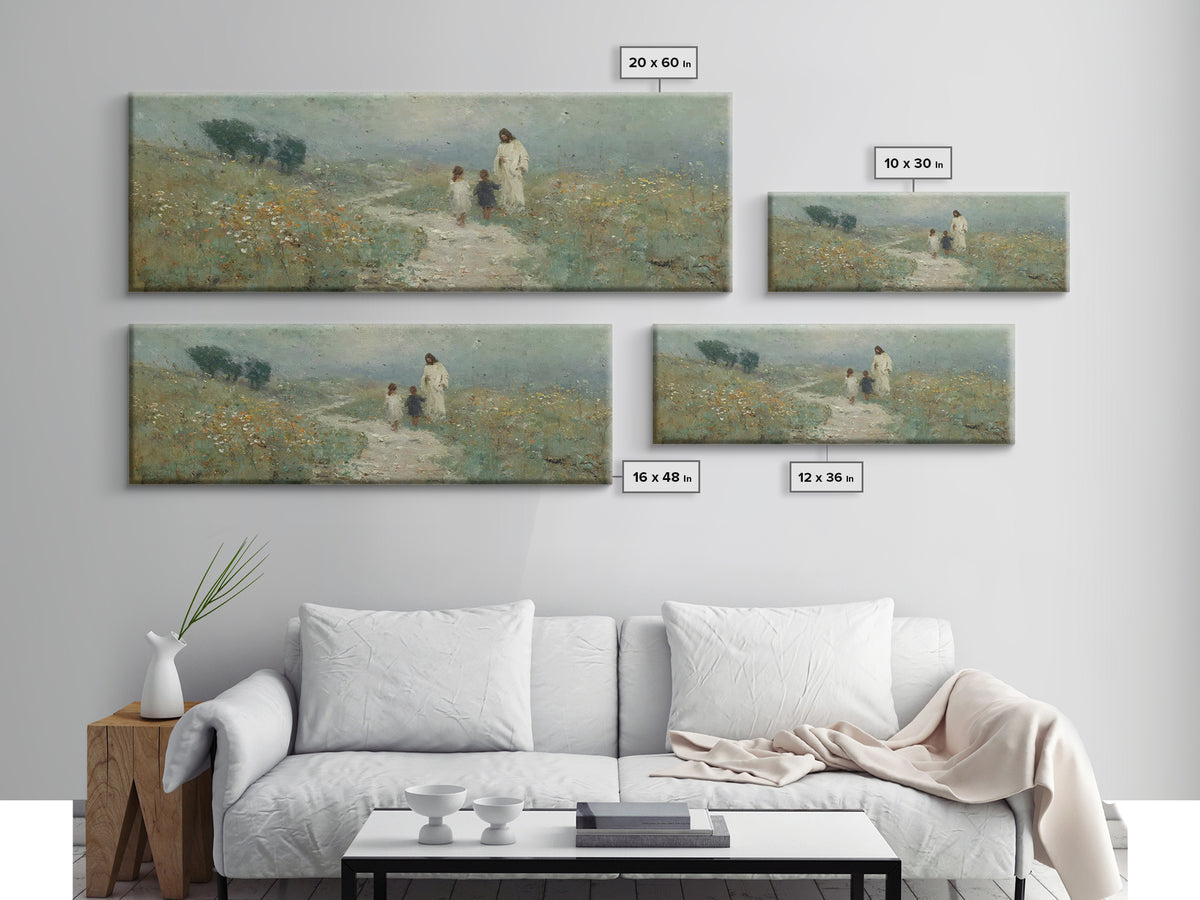 Meadow Walk Blessing | Framed Canvas Print | Panoramic Wall Art | Jesus Art Print | Christian Art Canvas | Christian Painting