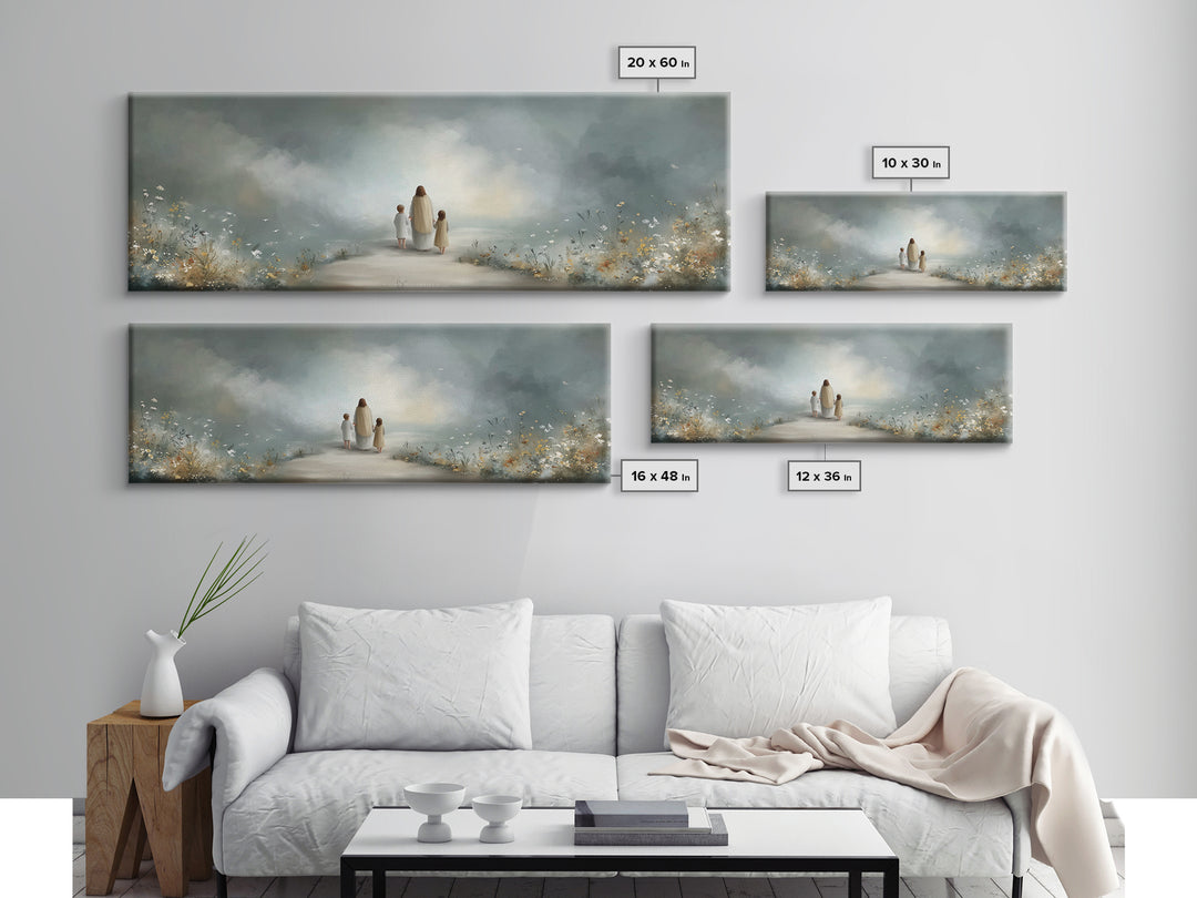 Heavenly Garden Walk – Framed Canvas Print – Panoramic Art – Christian Art Canvas – Jesus Painting – Christian Gift