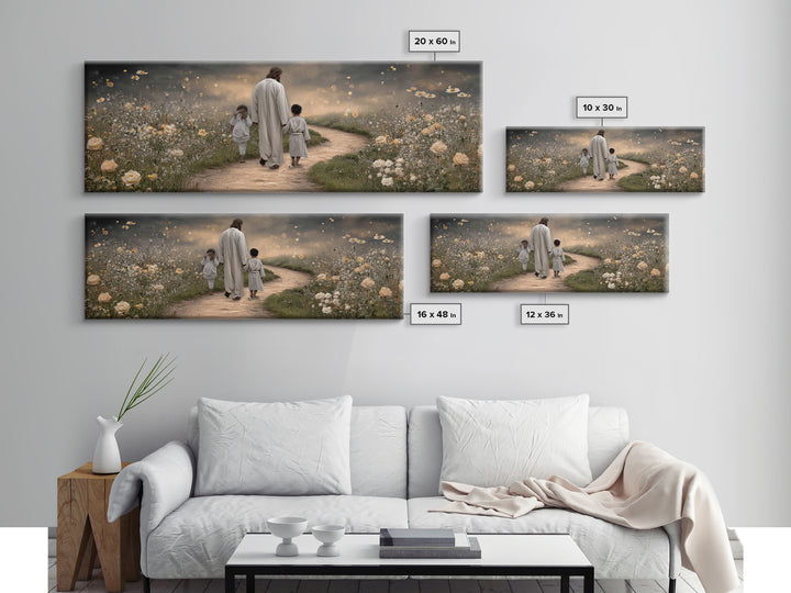 Gentle Path Blessing | Framed Canvas Print | Panoramic Painting | Christian Wall Art | Jesus Art Print | Christian Art Canvas