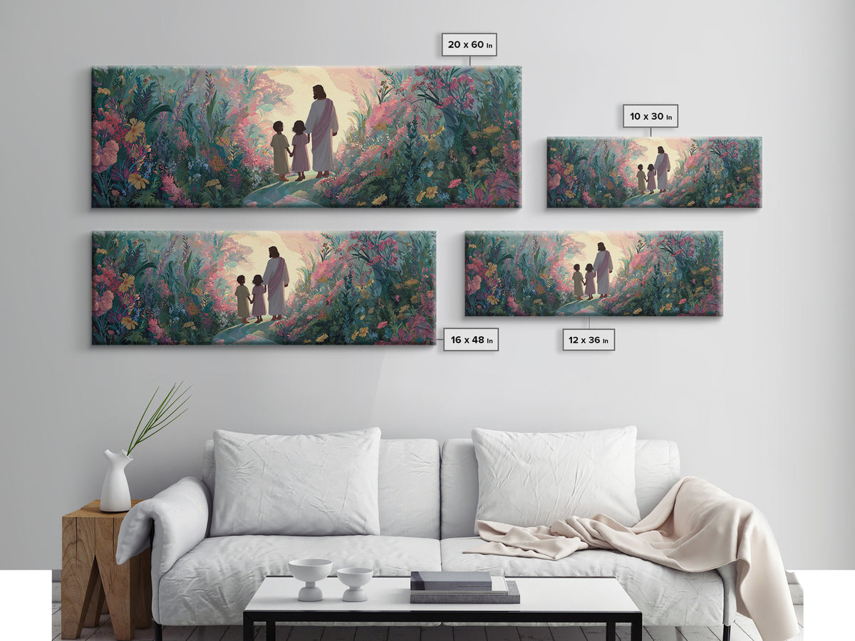 Garden Of Promise – Framed Canvas Print – Panoramic Art – Christian Painting – Jesus Art Print – Christian Wall Art