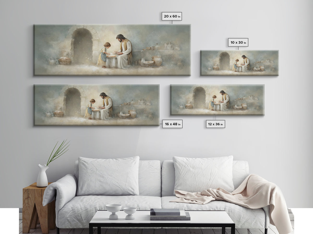 Sacred Kitchen Light, Framed Canvas Print, Christian Wall Art, Jesus Painting, Panoramic Frame, Christian Decor, Christian Art Canvas, Chri