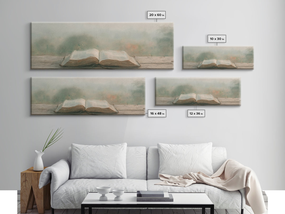 Quiet Morning Grace | Framed Canvas Print | Christian Art | Christian Wall Art | Panoramic Painting | Christian Canvas Art | Christmas Wall