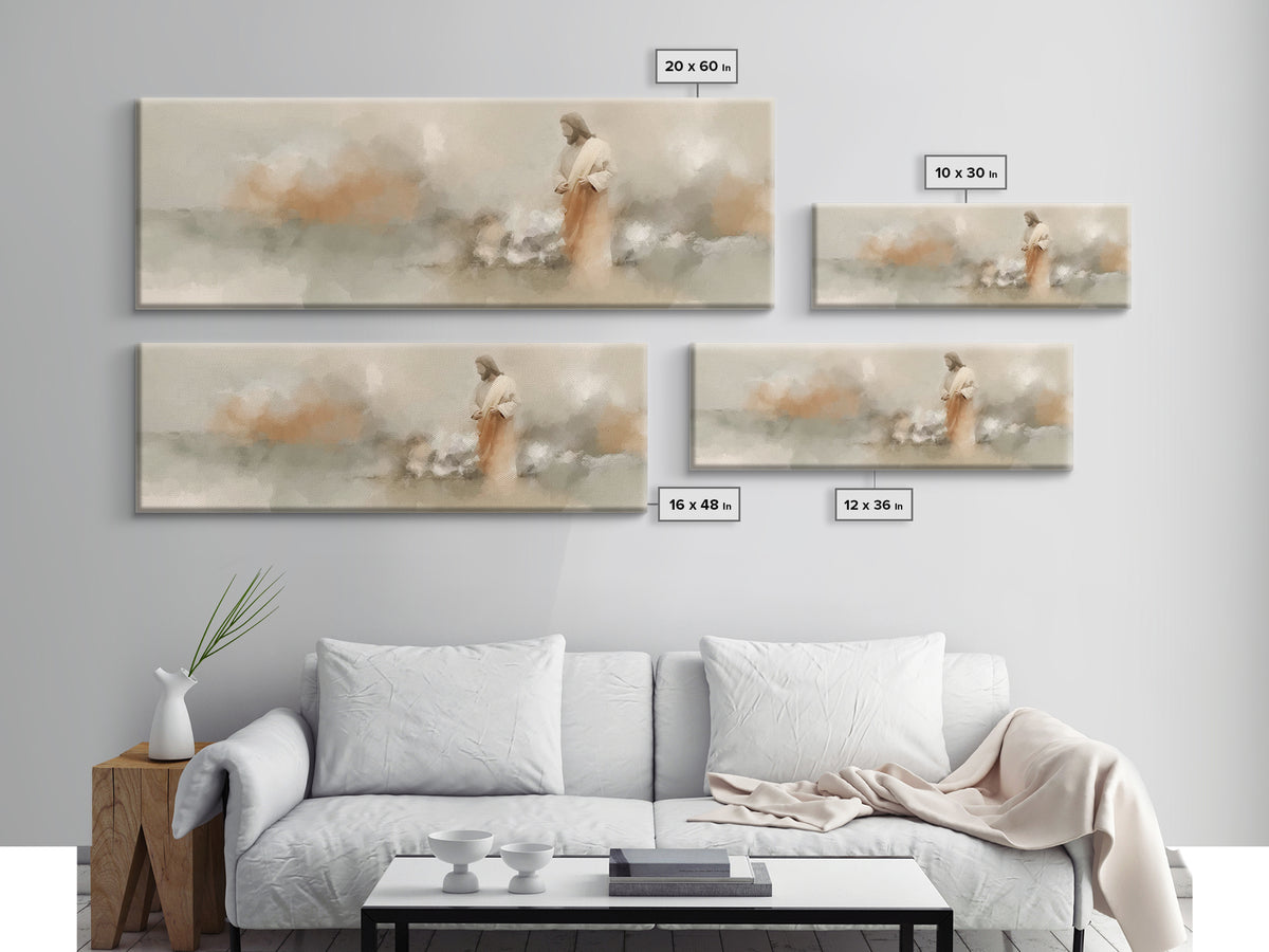 The Quiet Crossing – Framed Canvas Print – Panoramic Painting – Christian Art Canvas – Jesus Painting – Christian Wall Art – Christian Deco