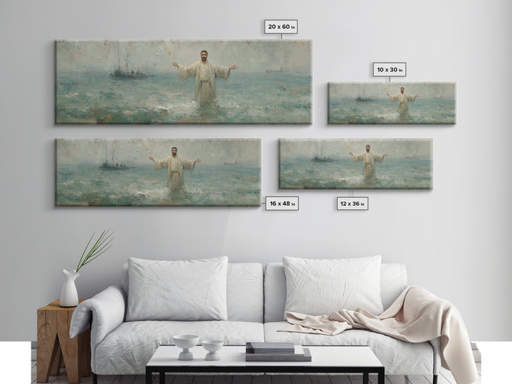 Waves Of Mercy – Framed Canvas Print – Panoramic Art – Christian Wall Art – Jesus Painting – Christian Art Canvas – Christian Christmas Art