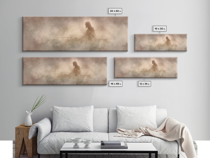 Eternal Stillness, Framed Canvas Print, Panoramic Print, Christian Art, Jesus Painting, Christian Wall Art, Modern Christian Art