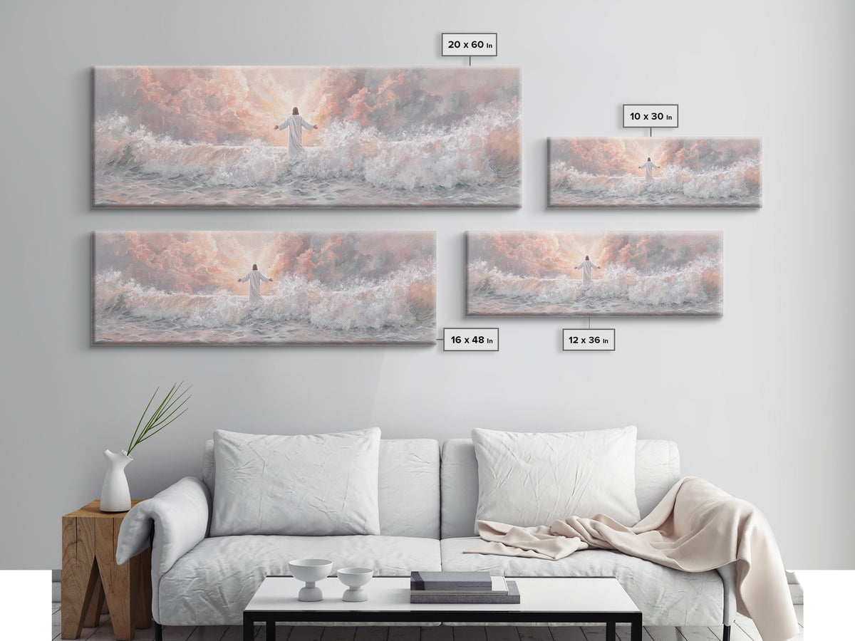 Ocean Of Light | Framed Canvas Print | Panoramic Art | Christian Art | Jesus Painting | Christian Art Canvas | Christian Christmas Decor