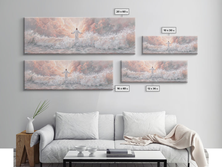 Ocean Of Light | Framed Canvas Print | Panoramic Art | Christian Art | Jesus Painting | Christian Art Canvas | Christian Christmas Decor