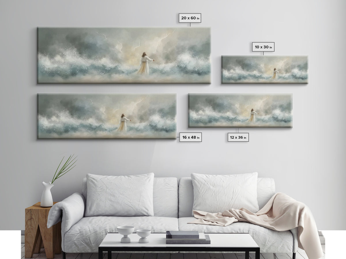 Storm Of Grace – Framed Canvas Print – Panoramic Art – Christian Wall Art – Jesus Painting – Christian Art Canvas – Christian Christmas Art