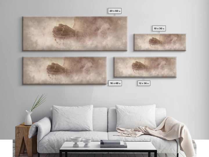 Sacred Hands Hope | Framed Canvas Print | Christian Art Canvas | Christian Wall Art | Panoramic Art | Jesus Painting | Christmas Art