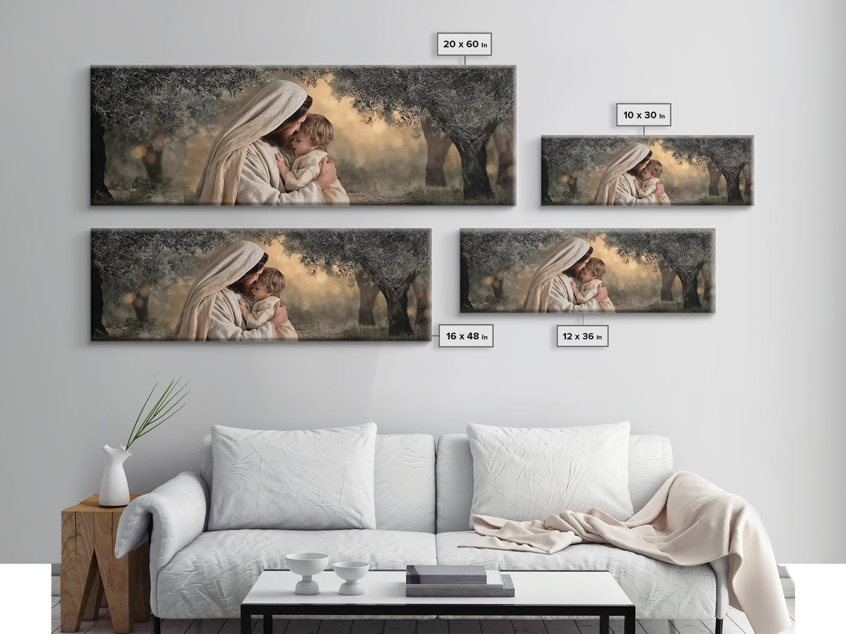 Garden Of Peace, Framed Canvas Print, Christian Wall Art, Jesus Painting, Panoramic Art, Christian Christmas Art, Christian Art Canvas