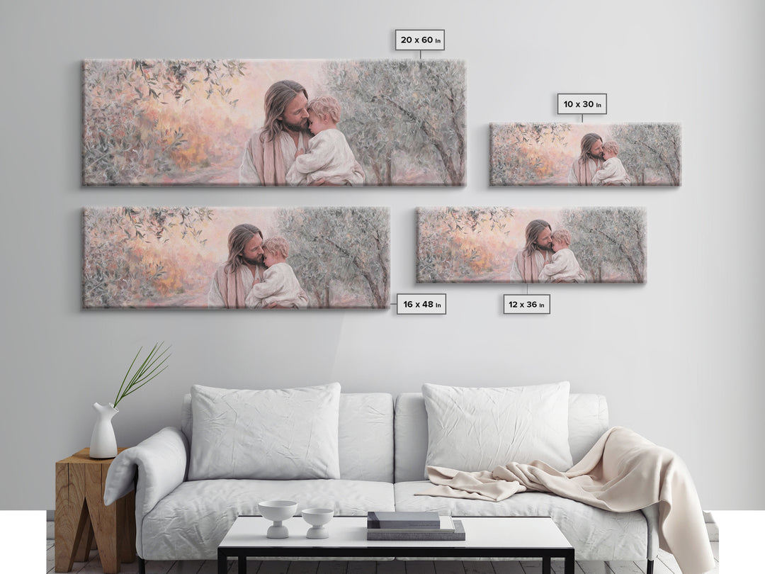 Tender Shepherd | Framed Canvas Print | Christian Art Canvas | Jesus Painting | Panoramic Wall Art | Christian Decor | Christian Art