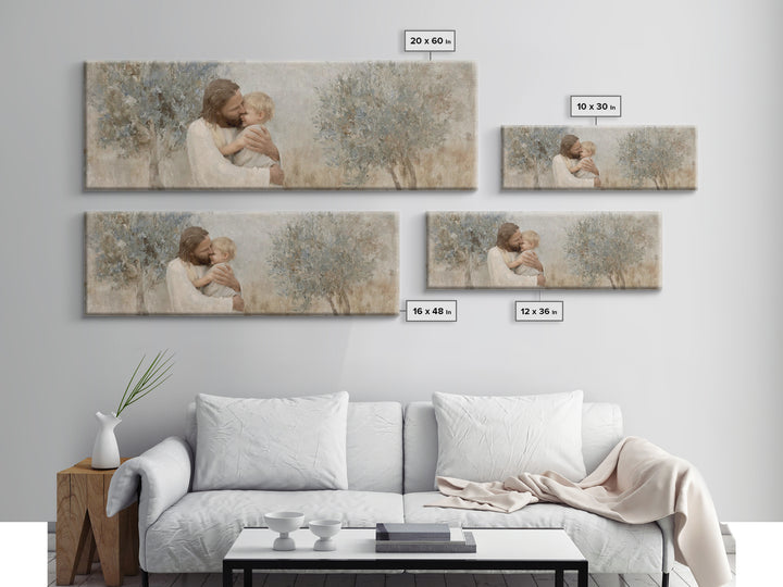 Eternal Embrace – Framed Canvas Print – Jesus Painting – Christian Wall Art – Panoramic Painting – Christian Art Print – Christian Decor