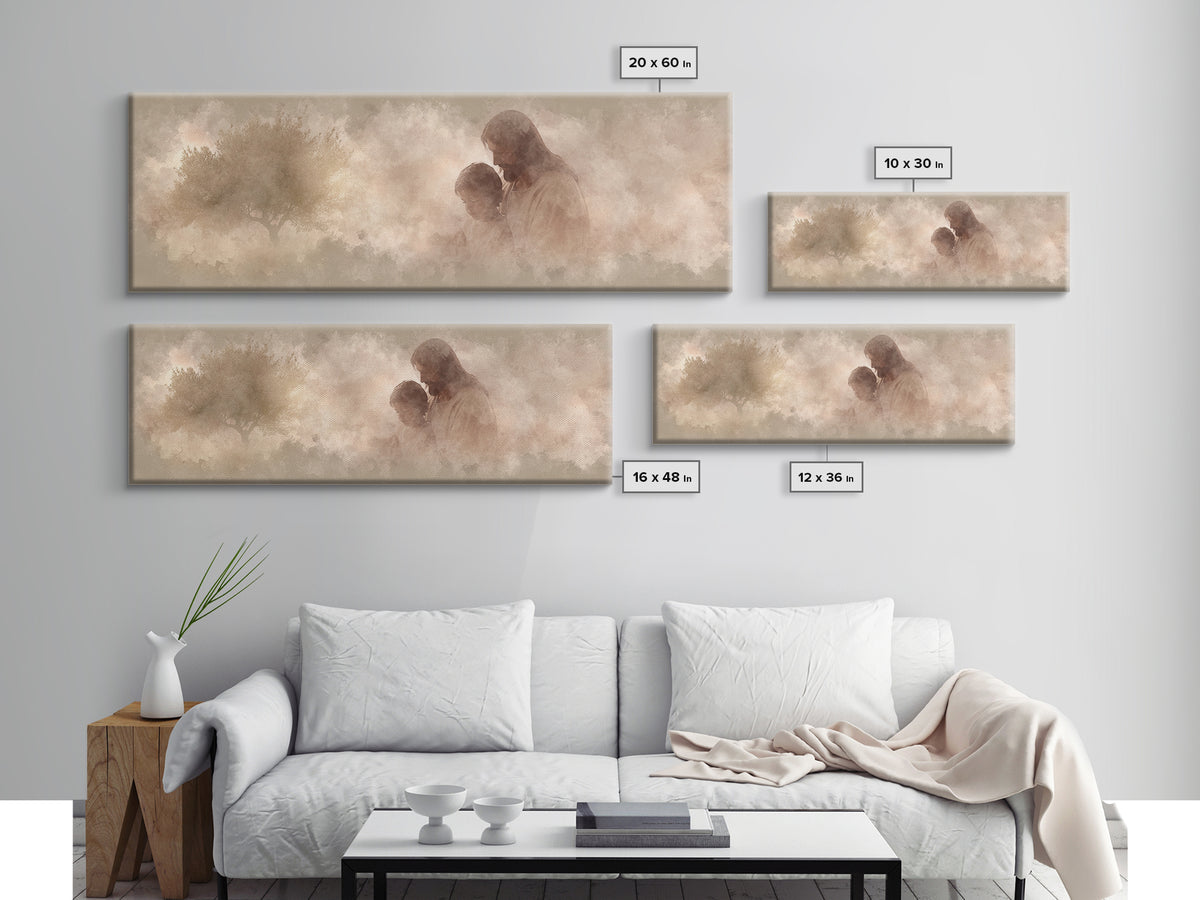Hearts At Rest, Framed Canvas Print, Christian Art Canvas, Jesus Painting, Panoramic Frame, Large Christian Art, Christian Wall Art