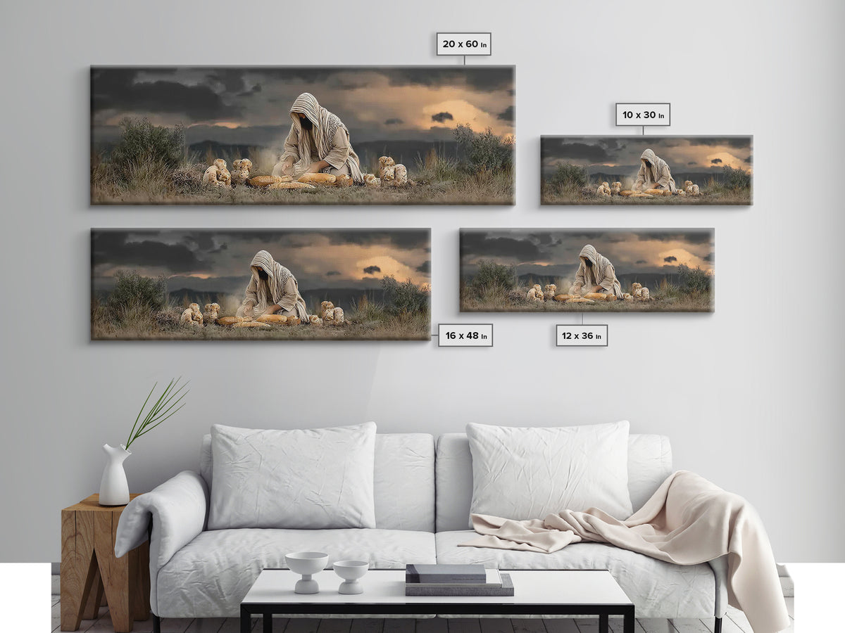 Miracle Of Provision, Framed Canvas Print, Christian Art Canvas, Panoramic Wall Art, Jesus Painting, Christian Art, Christian Gift Ideas