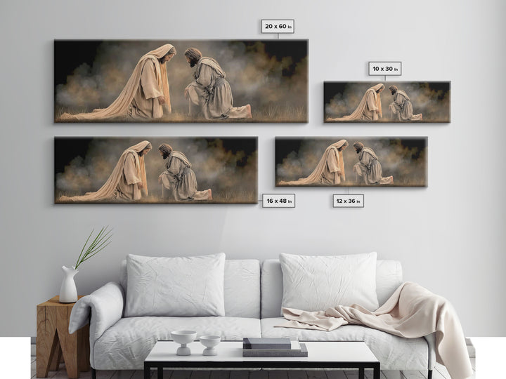 Silent Devotion – Framed Canvas Print – Christian Paintings – Jesus Art Print – Panoramic Wall Art – Modern Christian Art – Christian Home