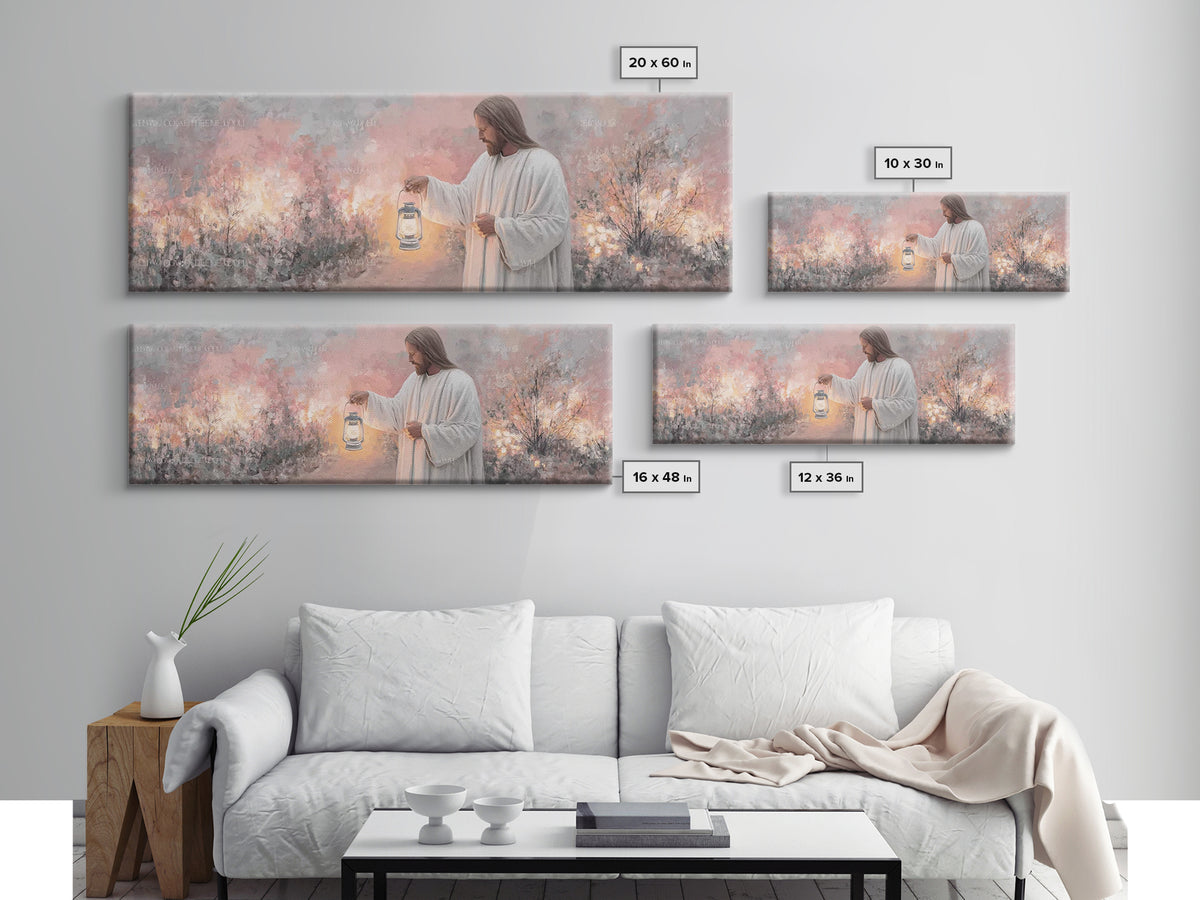 Calming The Night, Framed Canvas Print, Christian Art Work, Jesus Painting Canvas, Panoramic Wall Art, Christian Decoration, Modern Christi