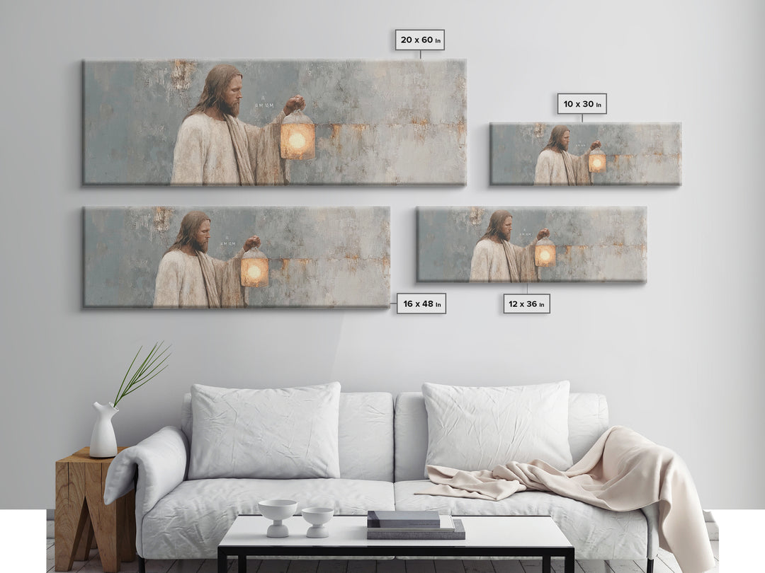 Guiding Lantern Light – Framed Canvas Print – Panoramic Art – Christian Wall Art – Jesus Painting – Christian Art Canvas – Christian Decor