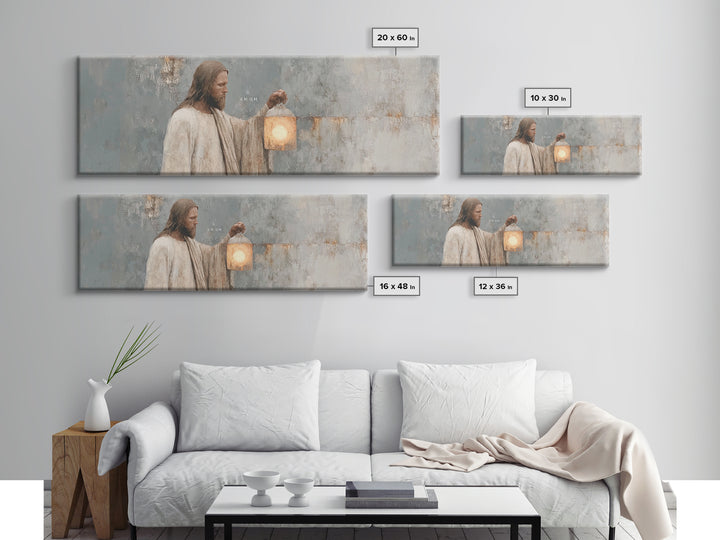 Guiding Lantern Light – Framed Canvas Print – Panoramic Art – Christian Wall Art – Jesus Painting – Christian Art Canvas – Christian Decor