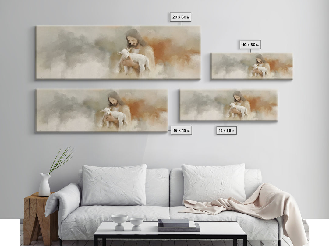 Lamb Of Comfort | Framed Canvas Print | Panoramic Painting | Christian Art Canvas | Jesus Painting | Christian Wall Art | Christian Gift