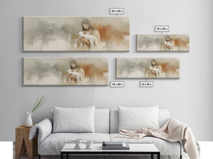Lamb Of Comfort | Framed Canvas Print | Panoramic Painting | Christian Art Canvas | Jesus Painting | Christian Wall Art | Christian Gift