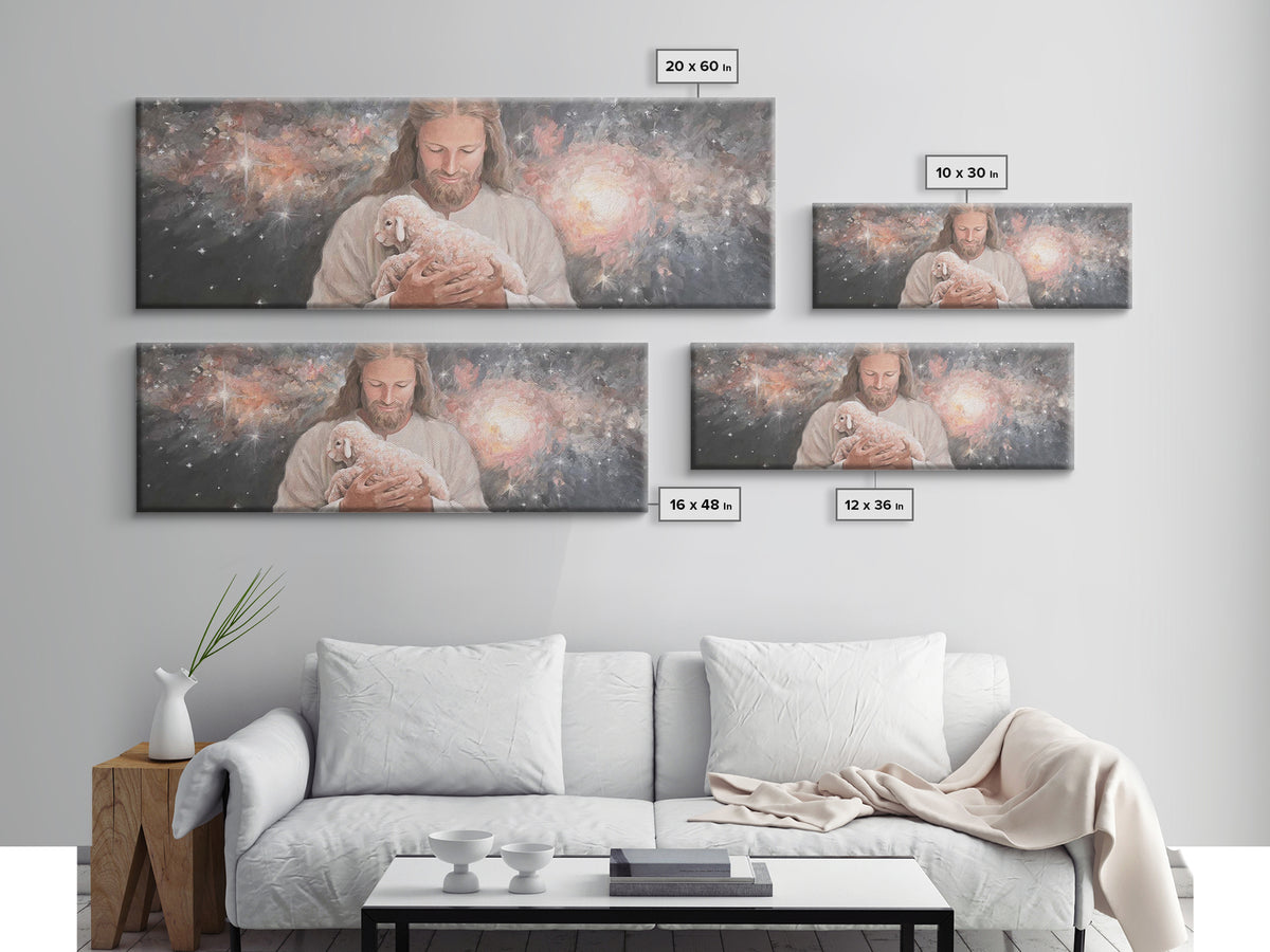 Galactic Embrace, Framed Canvas Print, Panoramic Painting, Jesus Art Print, Christian Wall Art, Christian Art Canvas, Christian Gift