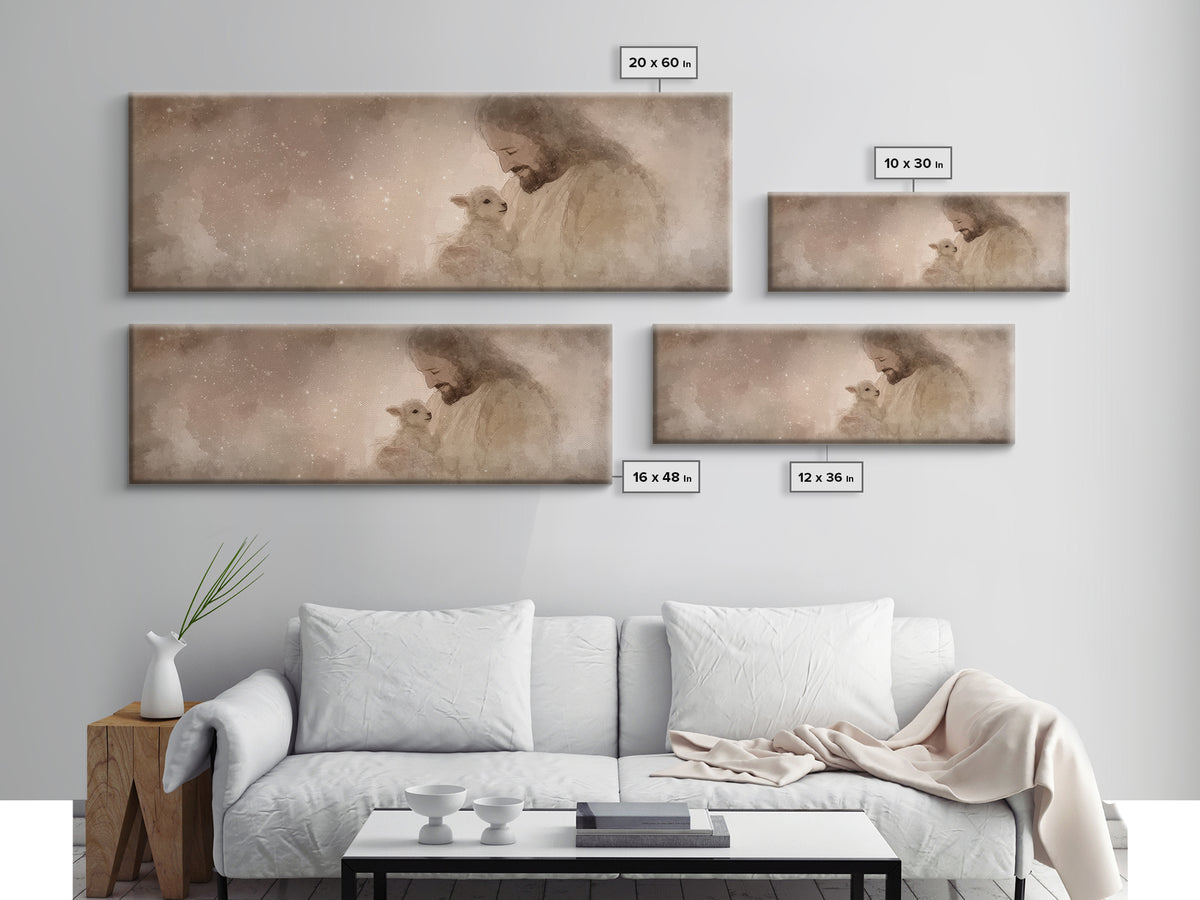Blessed Night Lamb | Framed Canvas Print | Panoramic Art | Christian Art Print | Jesus Painting Canvas | Christian Wall Art | Christian Dec