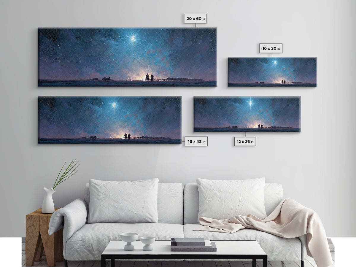 Heaven’s Guiding Star | Framed Canvas Print | Panoramic Wall Art | Christian Art | Christmas Art | Jesus Painting | Christian Art Canvas