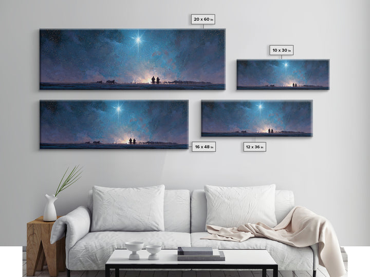Heaven’s Guiding Star | Framed Canvas Print | Panoramic Wall Art | Christian Art | Christmas Art | Jesus Painting | Christian Art Canvas