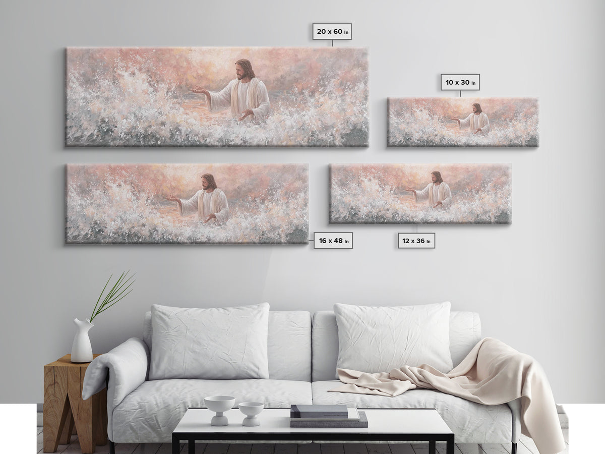 Waves Of His Grace – Framed Canvas Print – Panoramic Painting – Christian Art Canvas – Jesus Art Print – Christian Wall Art – Large Christi