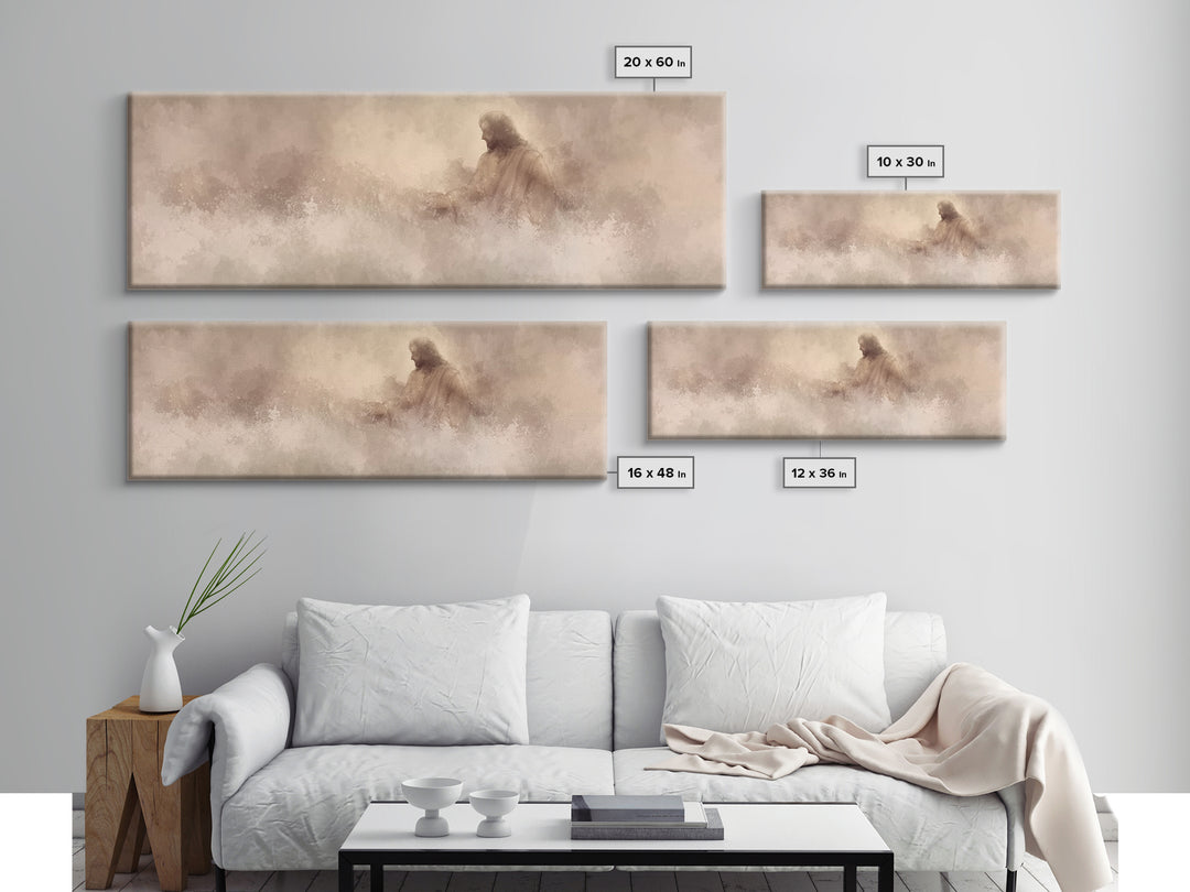 Graceful Rescue, Framed Canvas Print, Panoramic Frame, Christian Art Canvas, Jesus Painting, Christian Decor, Christian Wall Art