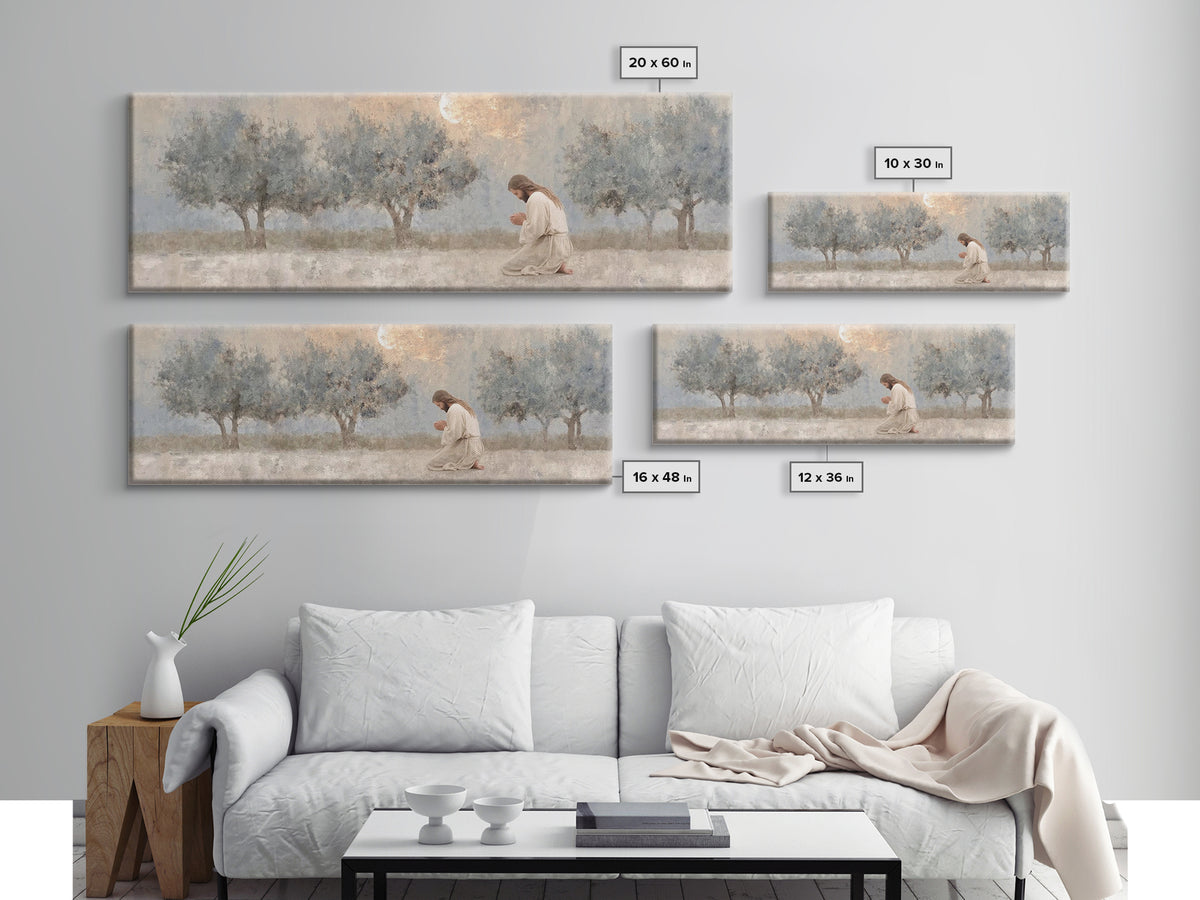 Midnight Prayer | Framed Canvas Print | Christian Wall Art | Jesus Painting | Panoramic Art | Christian Art Canvas | Subtle Christian Art
