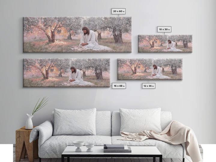 Quiet Devotion, Framed Canvas Print, Christian Art Canvas, Panoramic Painting, Jesus Painting, Christian Wall Art, Modern Christian Art