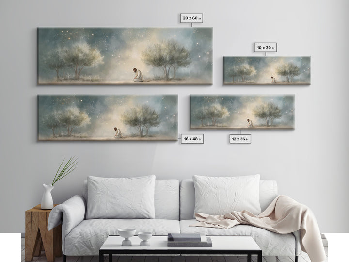 Night Of Devotion – Framed Canvas Print – Christian Art – Jesus Painting – Panoramic Art – Christian Decor – Christian Gift – Large Christi