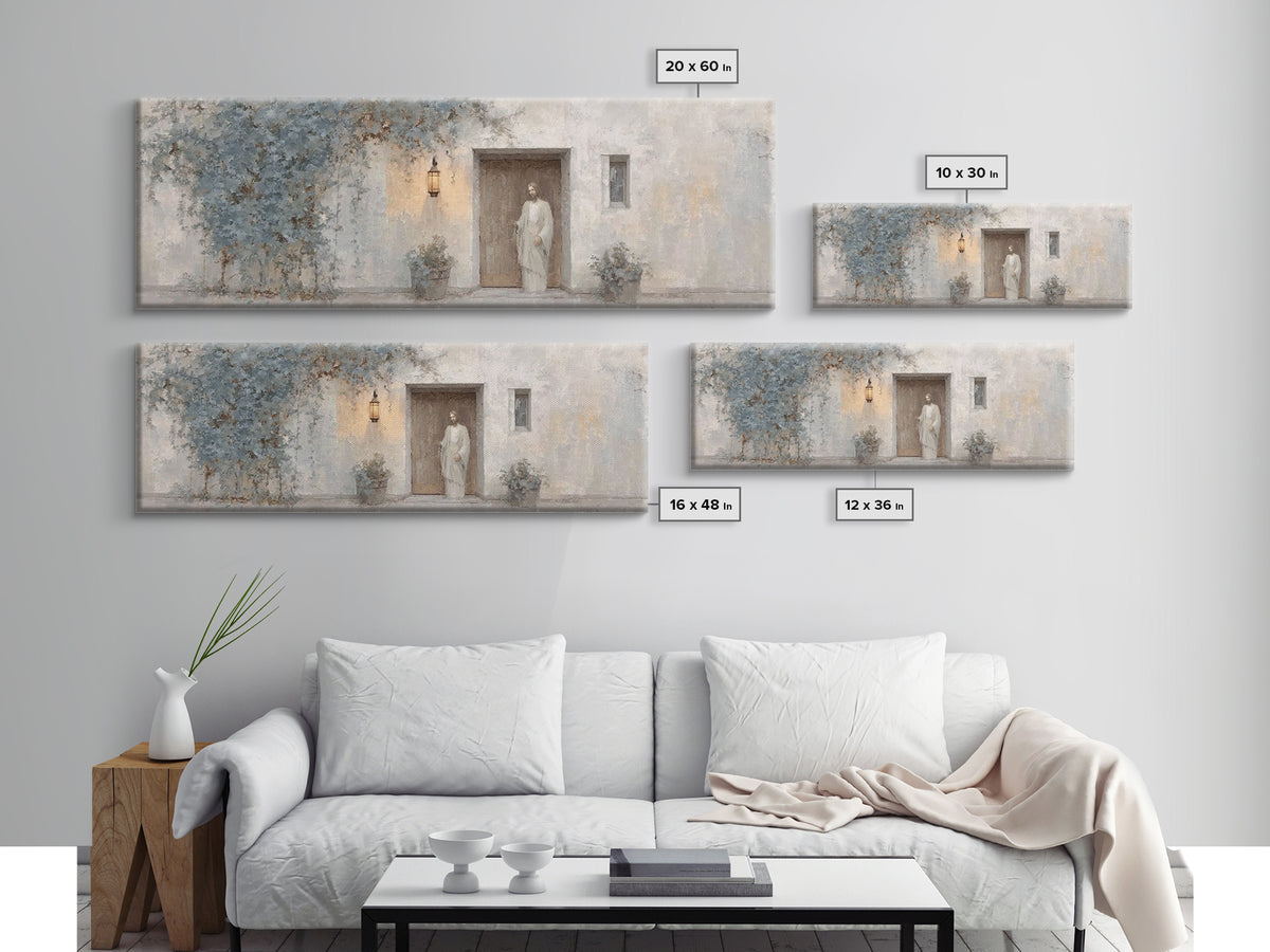 Holy Visitor | Framed Canvas Print | Christian Art | Jesus Painting | Panoramic Art | Christian Decor | Christian Gift | Large Christian Ar