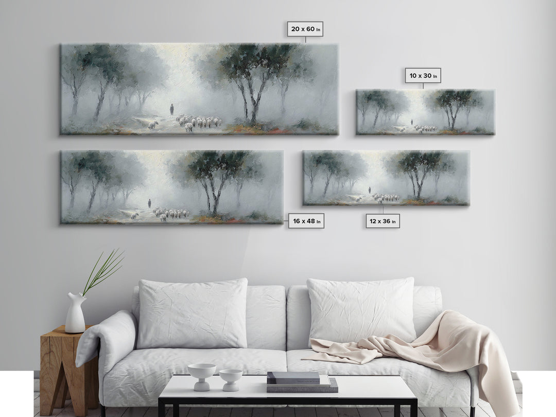 Morning Shepherd Calm – Framed Canvas Print – Panoramic Print – Christian Art Work – Christian Christmas Art – Jesus Painting – Christian D