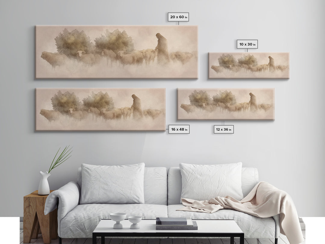 Shepherd Of Dawn | Framed Canvas Print | Panoramic Frame | Christian Art Canvas | Jesus Wall Art | Christmas Art | Christian Gift Ideas