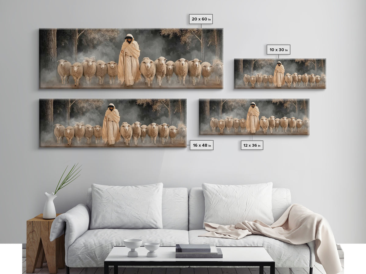 Holy Guardian Peace, Framed Canvas Print, Panoramic Wall Art, Jesus Painting Canvas, Christian Art Print, Christian Christmas Art, Christia