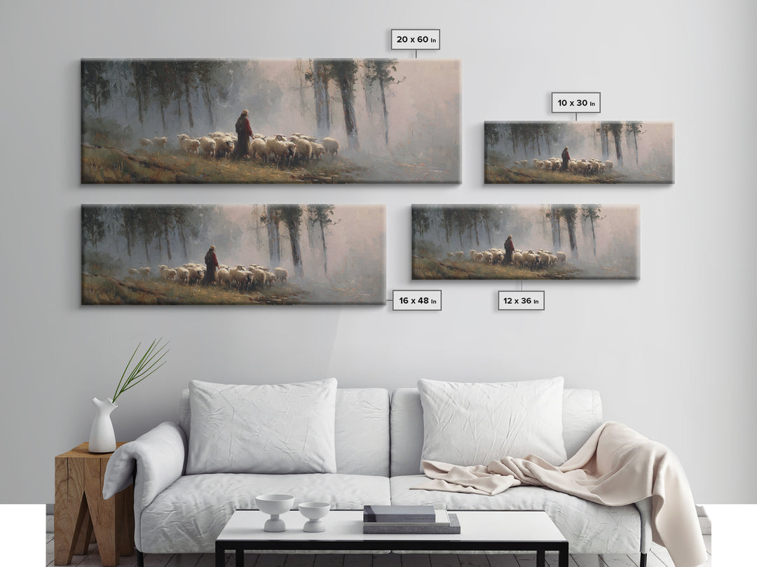 Forest Flock Grace – Framed Canvas Print – Panoramic Painting – Christian Art Gift – Jesus Canvas Art – Christmas Art Work – Christian Wall
