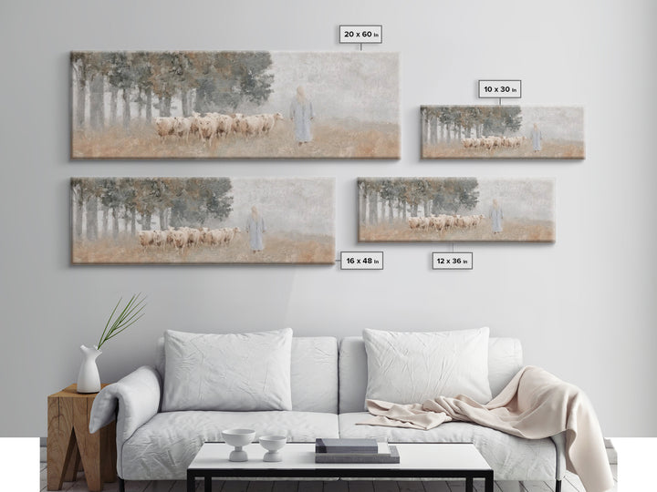 Pasture Of Hope | Framed Canvas Print | Panoramic Art | Christian Art Canvas | Jesus Painting | Christian Christmas Decor | Subtle Christia