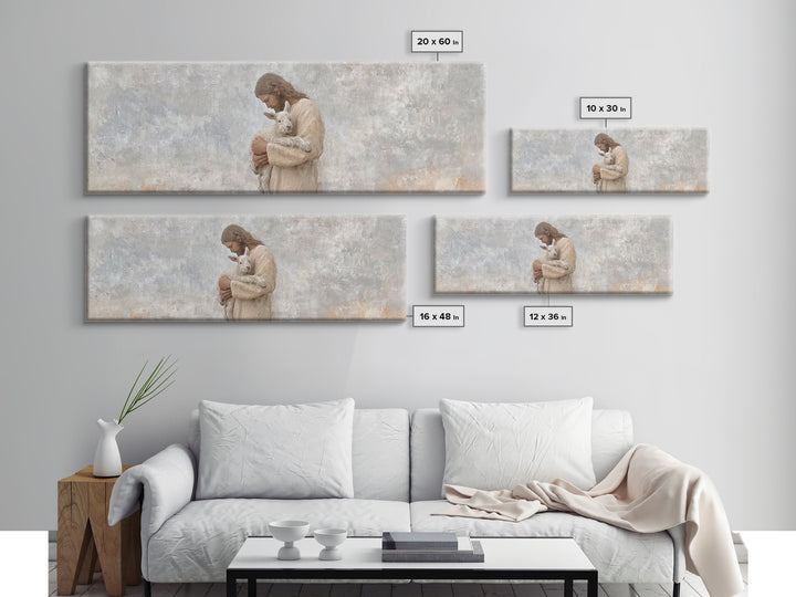 Lamb Of Comfort – Framed Canvas Print – Panoramic Wall Art – Jesus Christmas Art – Christian Art Print – Christmas Canvas Wall Art – Christ