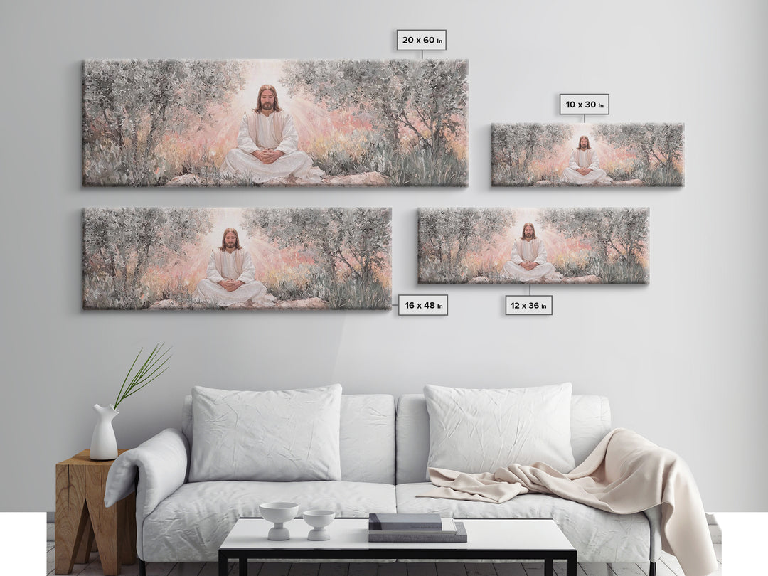 Garden Of Holy Rest, Framed Canvas Print, Panoramic Print, Christian Art Work, Jesus Canvas Art, Christian Wall Art, Christmas Art Framed