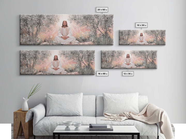 Garden Of Holy Rest, Framed Canvas Print, Panoramic Print, Christian Art Work, Jesus Canvas Art, Christian Wall Art, Christmas Art Framed