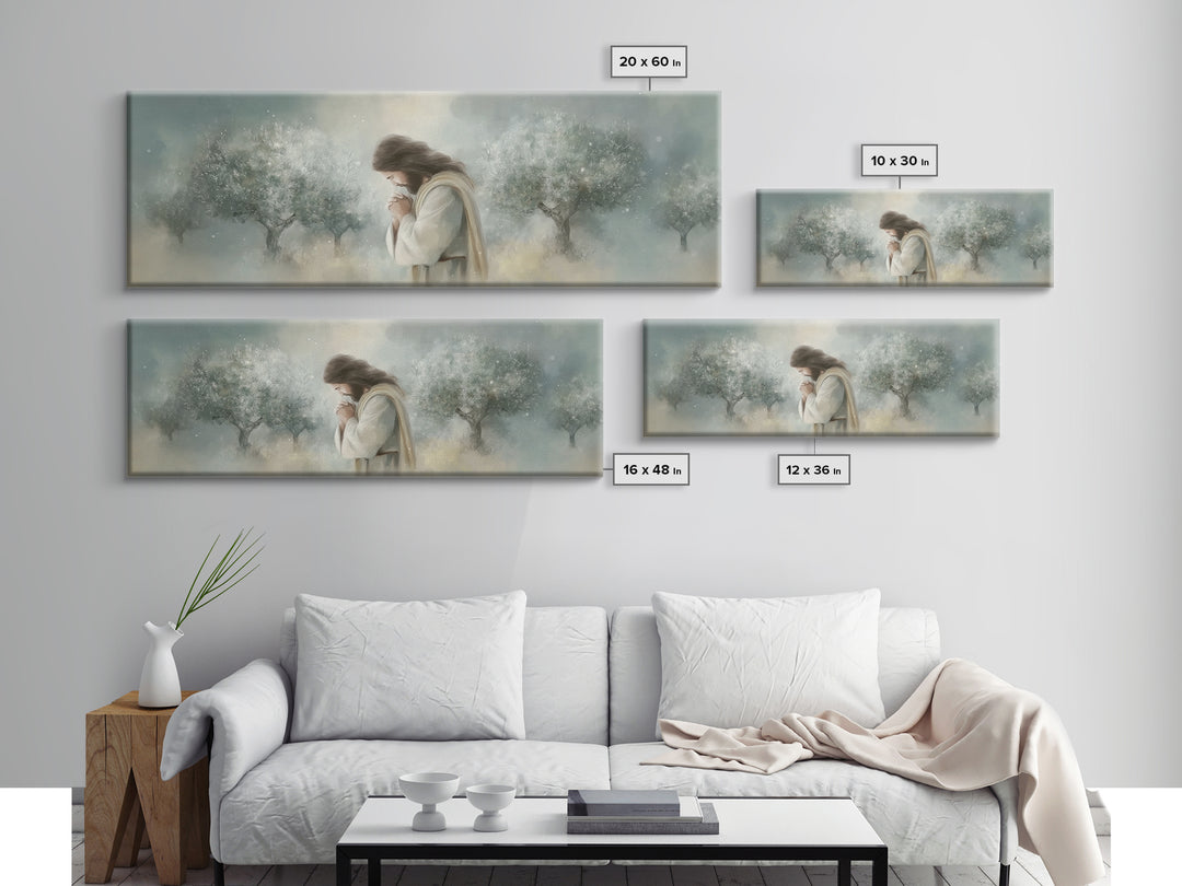 Olive Grove Prayer – Framed Canvas Print – Panoramic Painting – Christian Art Canvas – Jesus Painting – Christmas Wall Art – Subtle Christi