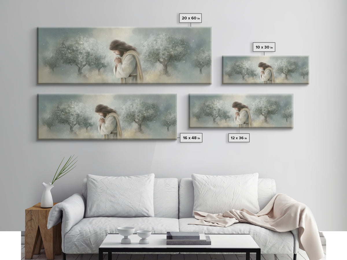 Olive Grove Prayer – Framed Canvas Print – Panoramic Painting – Christian Art Canvas – Jesus Painting – Christmas Wall Art – Subtle Christi