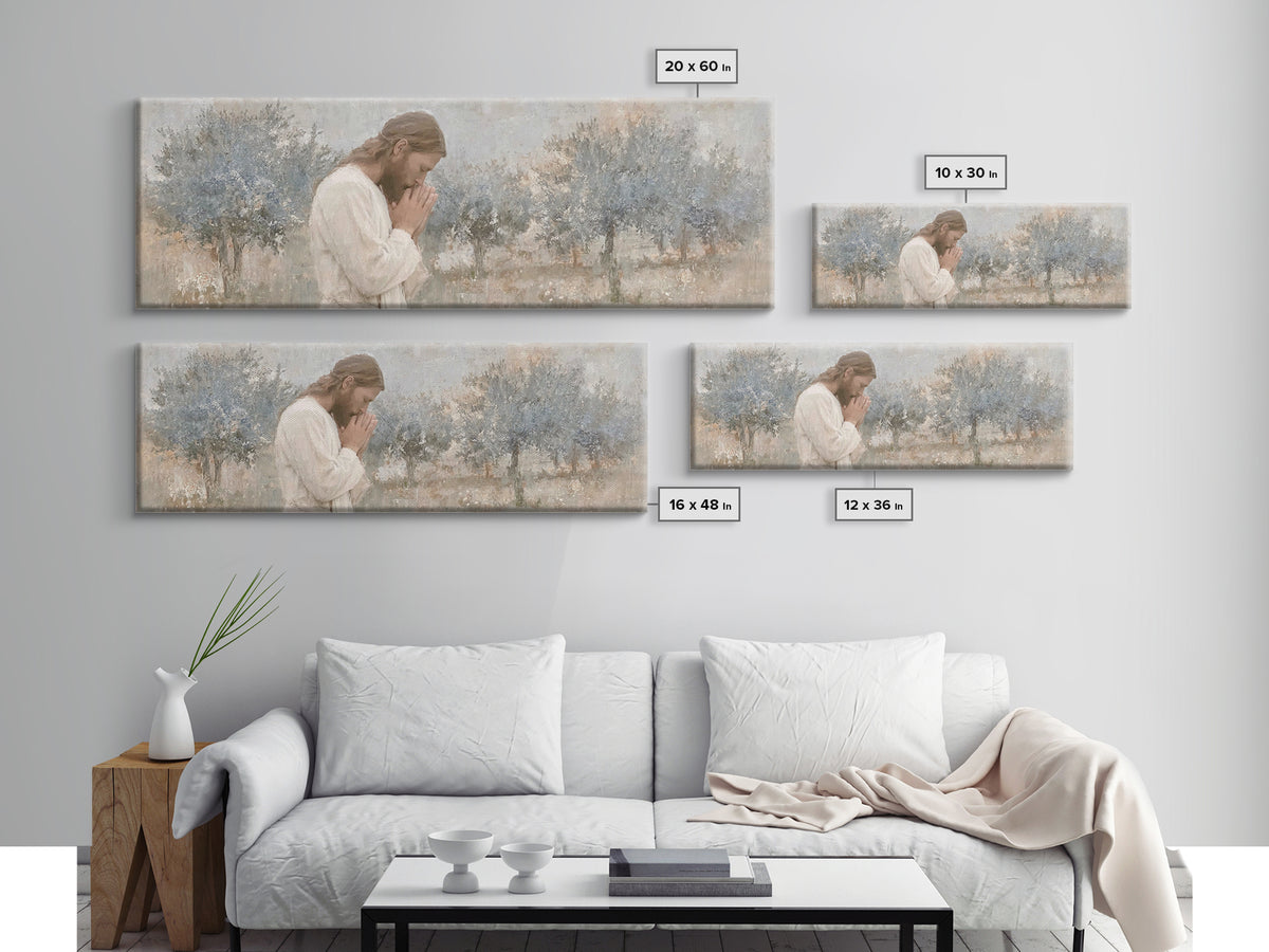 Silent Garden Grace | Framed Canvas Print | Panoramic Wall Art | Jesus Canvas Art | Christian Art Print | Modern Christian Painting | Chris