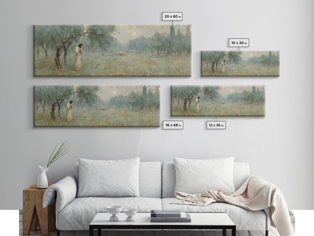 Olive Grove Prayer, Framed Canvas Print, Panoramic Wall Art, Christian Art Canvas, Jesus Painting, Christian Wall Art, Christian Christmas