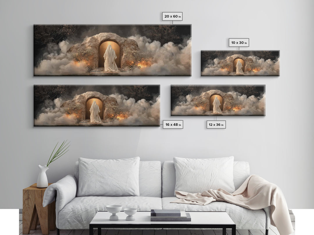 Risen In Light – Framed Canvas Print – Panoramic Wall Art – Christian Art Work – Jesus Painting – Christian Christmas Art – Modern Christia
