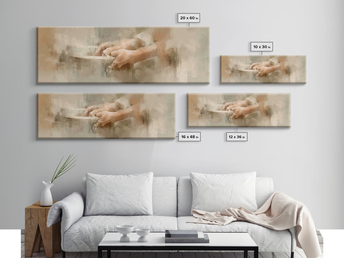 Hands Of Compassion | Framed Canvas Print | Christian Wall Art | Christian Art Canvas | Panoramic Art | Christian Painting | Jesus Canvas A