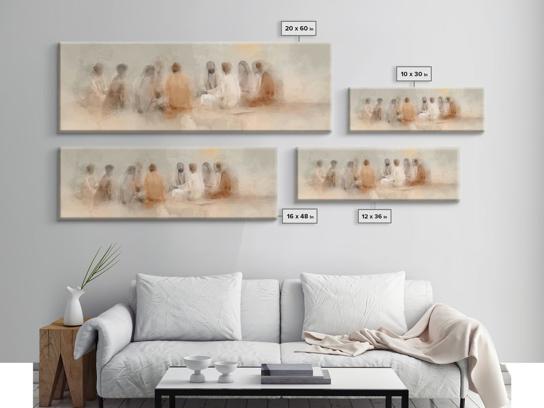 Gathered In Light – Framed Canvas Print – Panoramic Painting – Christian Art Canvas – Jesus Art Print – Christian Wall Art – Christian Deco