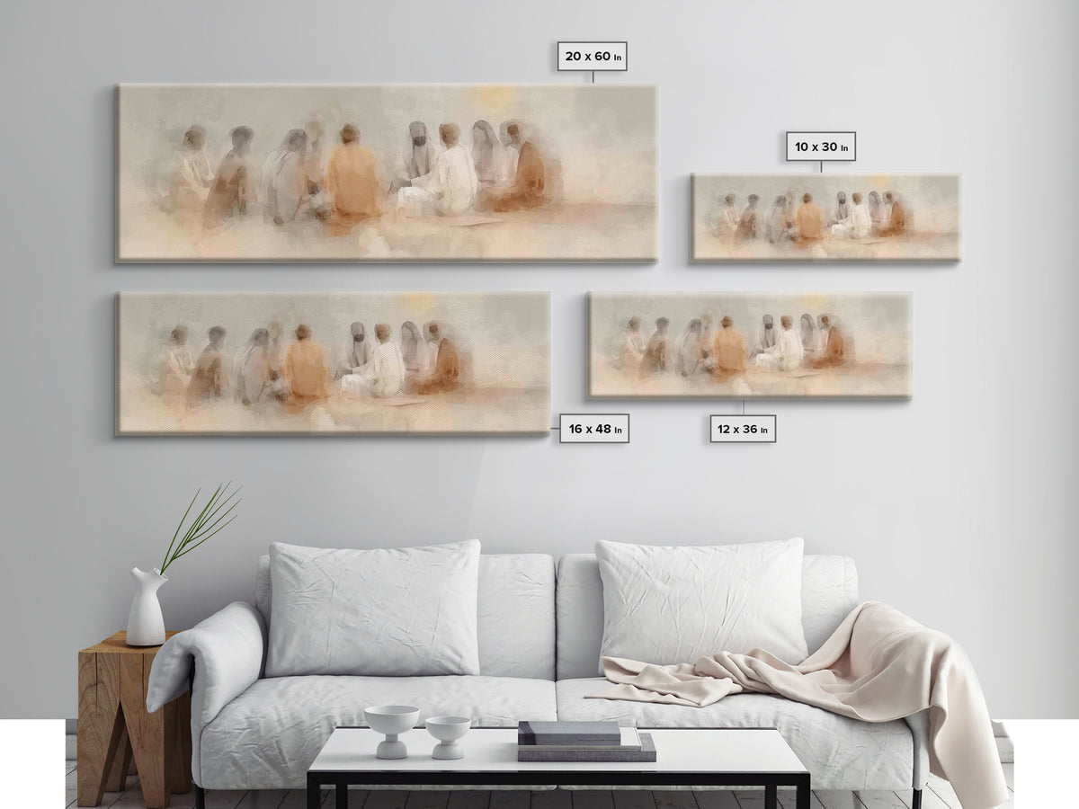 Gathered In Light – Framed Canvas Print – Panoramic Painting – Christian Art Canvas – Jesus Art Print – Christian Wall Art – Christian Deco